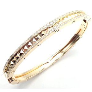 Authentic! Bulgari Bvlgari B.Zero1 Rock 18k Yellow Gold Diamond Bangle Bracelet